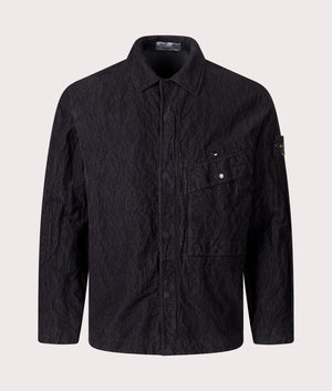 Stone Island Wrinkled Corduroy 500-TC Overshirt in Black at EQVVS Menswear. Front shot.