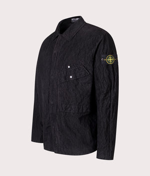 Stone Island Wrinkled Corduroy 500-TC Overshirt in Black at EQVVS Menswear. Angled front shot. 