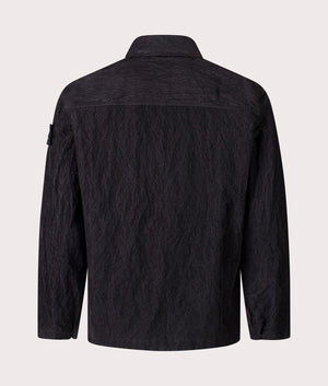 Stone Island Wrinkled Corduroy 500-TC Overshirt in Black at EQVVS Menswear. Back shot.