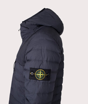 Stone Island Seamless Tunnel Nylon Down TC Jacket in Navy Blue at EQVVS Menswear. Side detail shot.
