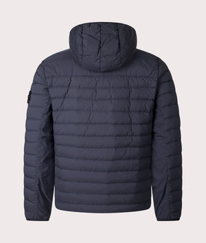 Stone Island Seamless Tunnel Nylon Down TC Jacket in Navy Blue at EQVVS Menswear. Back shot.