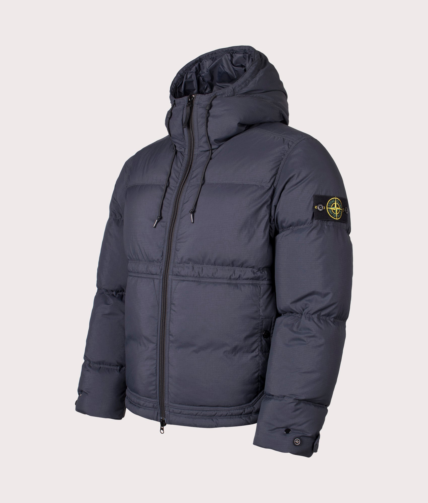 Stone Island Down Parka in Black at EQVVS Menswear. Angled front shot.