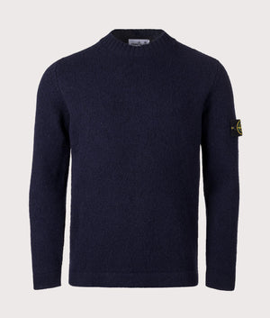 Wool Crew Neck Jumper by Stone Island in Navy. Shot by EQVVS. Shot by EQVVS. Front shot.
