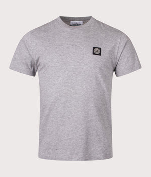 Slim Fit Patch Logo T-Shirt in Dark Grey . 100% Cotton | Stone Island | Shot at EQVVS | Front shot 