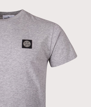 Slim Fit Patch Logo T-Shirt in Dark Grey . 100% Cotton | Stone Island | Shot at EQVVS | Front detail shot 
