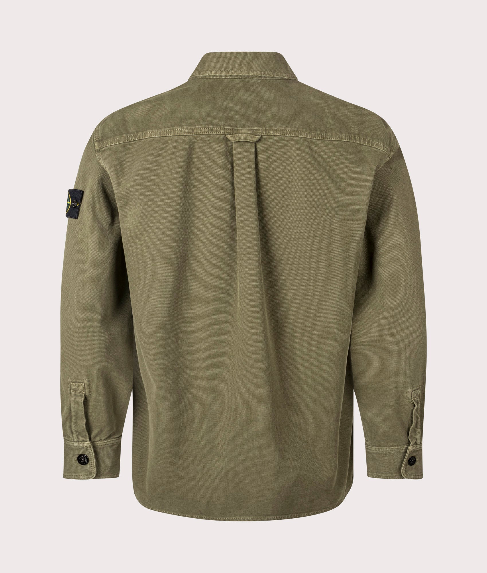 Stone Island Overshirt in Military Green at EQVVS Menswear. Back shot.
