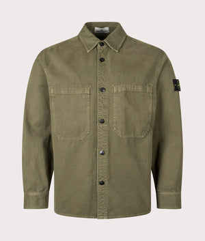 Stone Island Overshirt in Military Green at EQVVS Menswear. Front shot.