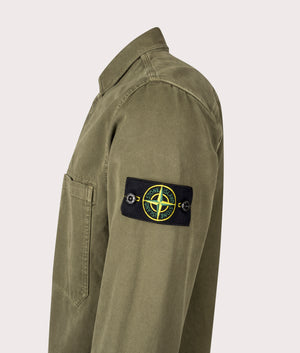 Stone Island Overshirt in Military Green at EQVVS Menswear. Side detail Shot.