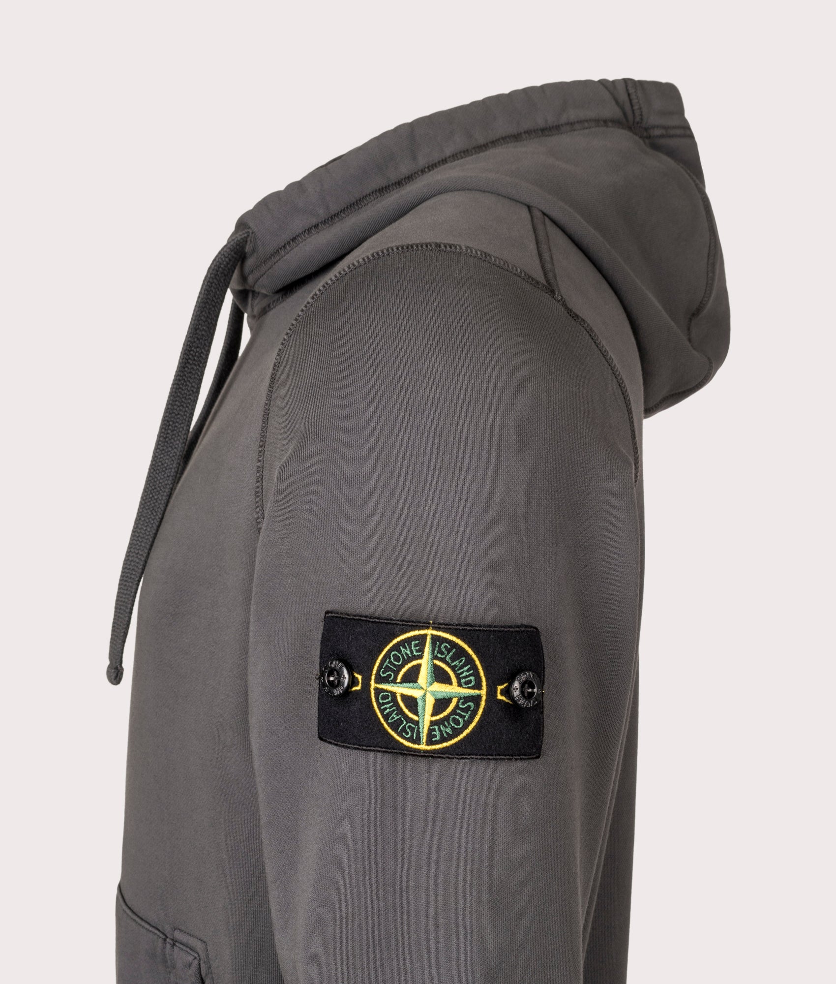 Organic Cotton Hoodie in Lead Grey | 100% Cotton | Stone Island | EQVVS | Side angle shot 