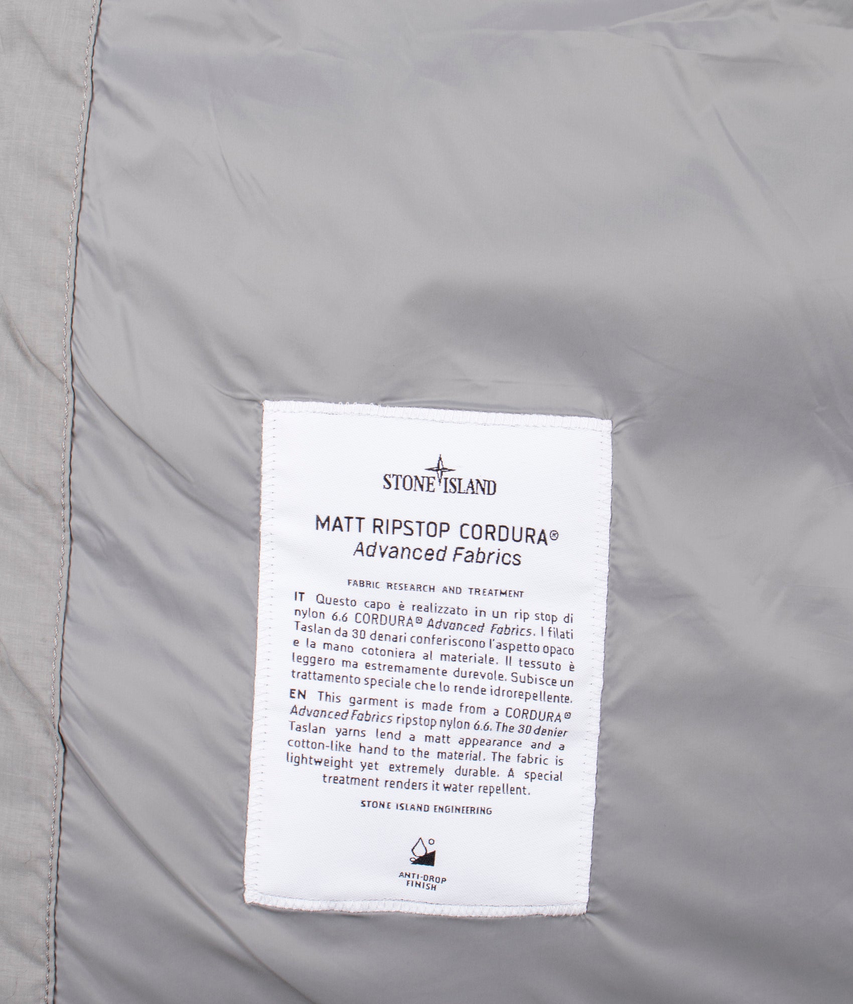 Down Parka in Cement | RDS Down | Stone Island | EQVVS | Inside label shot 
