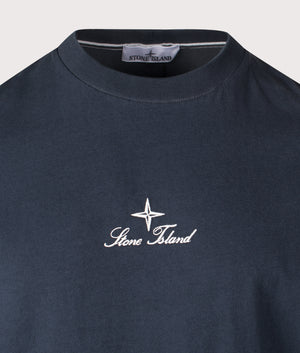 Combed Organic Cotton T-Shirt in Navy Blue | 100% Cotton | Stone Island | EQVVS | Front detail shot 
