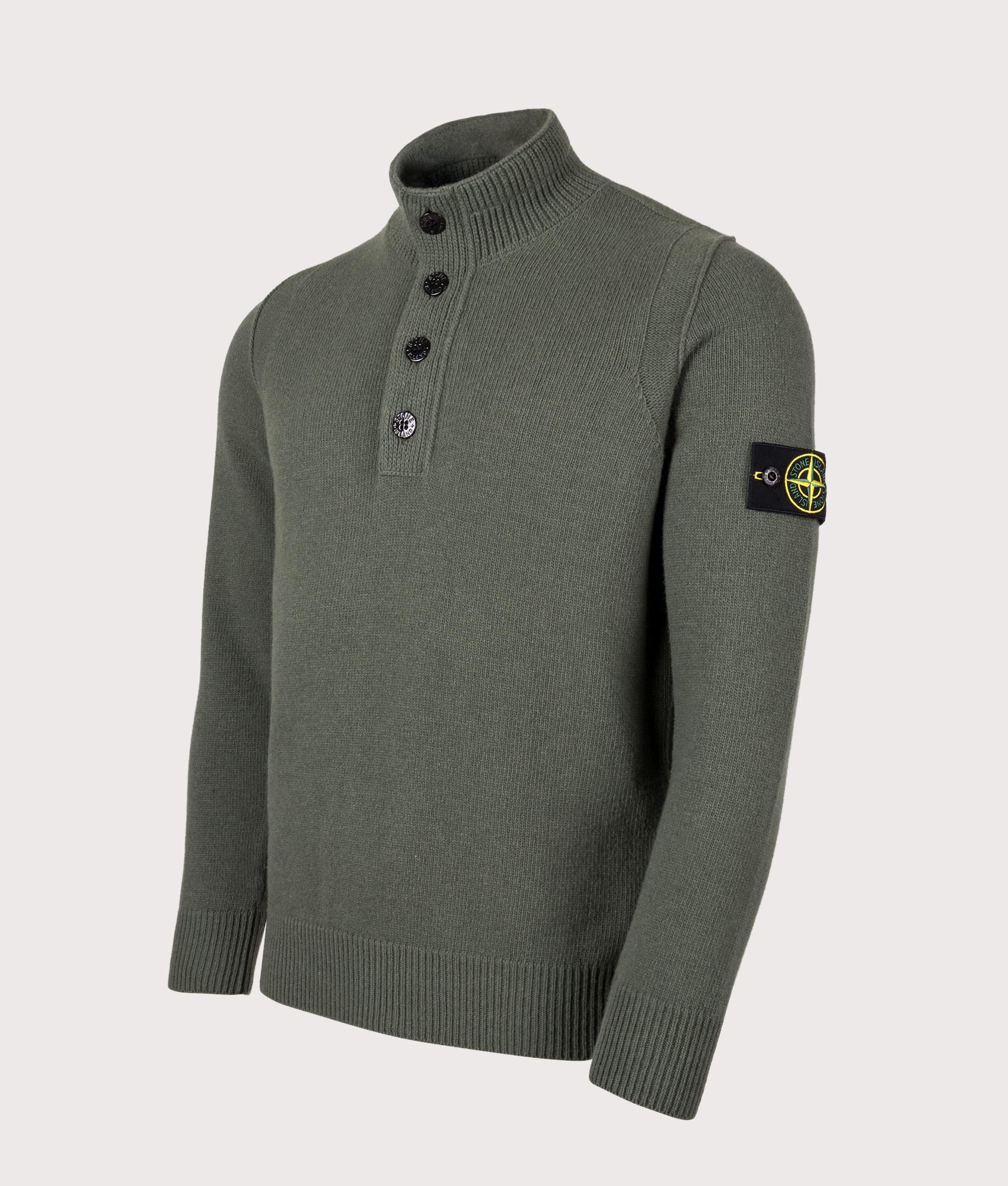 Half Zip Jumper by Stone Island in Military Green. Shot by EQVVS. Front detail shot.