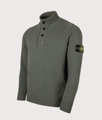 Button Neck Lambswool Jumper: V0054 Military Green 