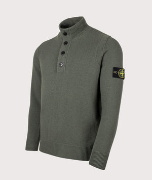 Half Zip Jumper by Stone Island in Military Green. Shot by EQVVS. Front detail shot.