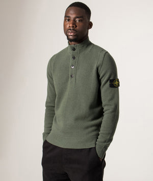 Half Zip Jumper by Stone Island in Military Green. Shot by EQVVS. Front angle model shot.