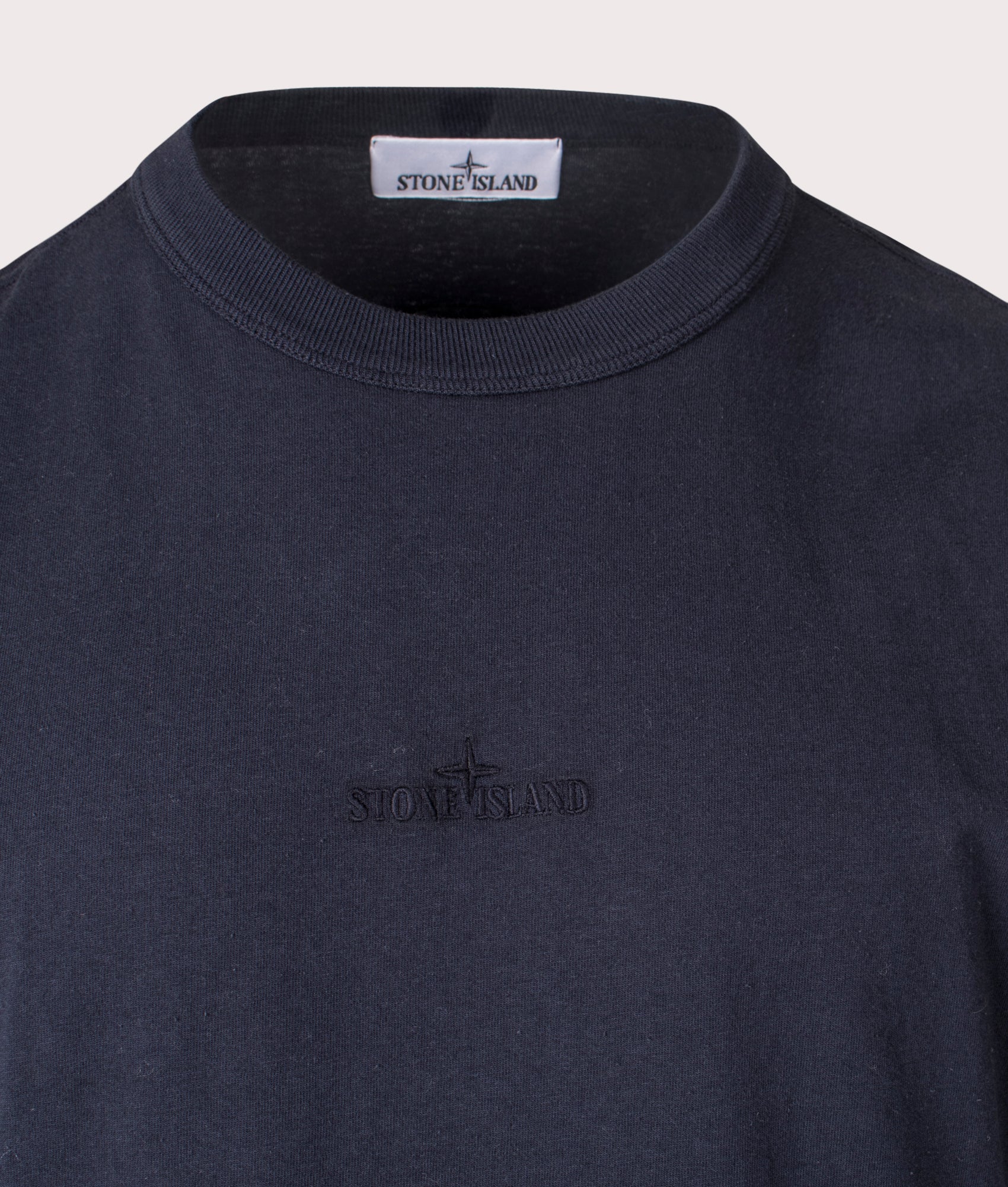 Logo Embroidery T-Shirt in Navy Blue | 100% Cotton | Stone Island | EQVVS | Front detail shot 