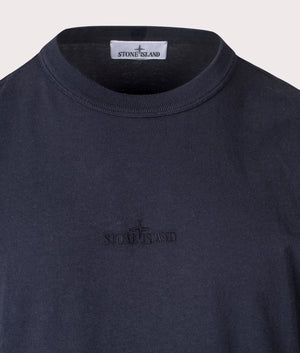 Logo Embroidery T-Shirt in Navy Blue | 100% Cotton | Stone Island | EQVVS | Front detail shot 