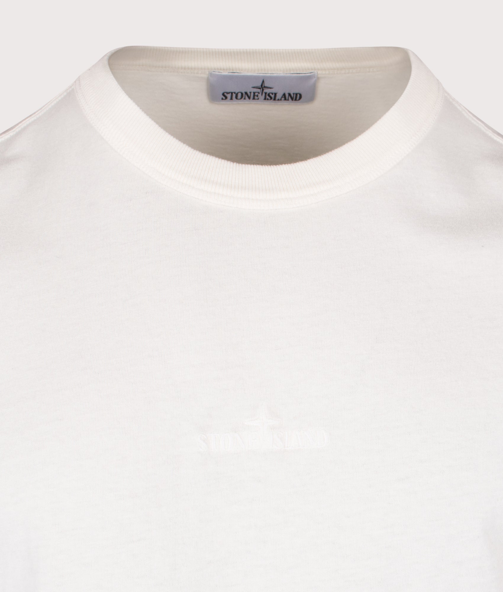 Cotton Jersey T-Shirt in Ivory | 100% Cotton | Stone Island | EQVVS | Front detail shot 