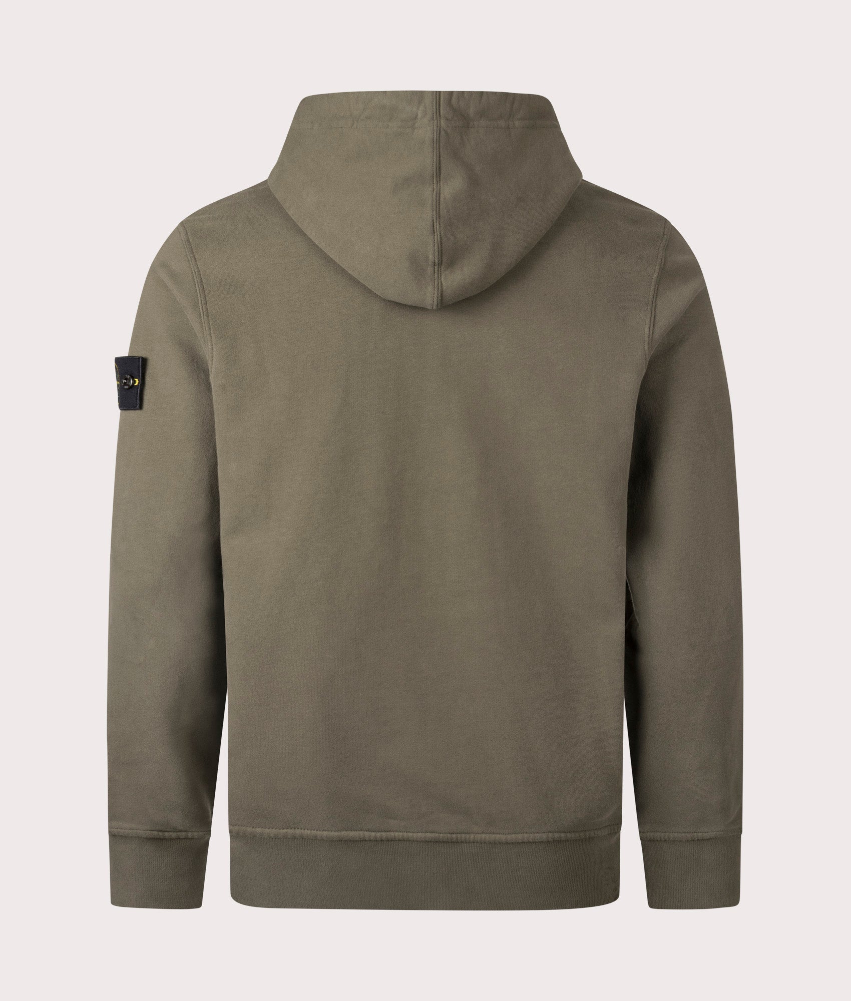 Brushed Organic Cotton Hoodie by Stone Island in Military Green. Shot by EQVVS. Back shot.