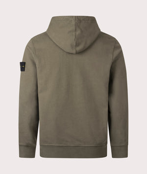 Brushed Organic Cotton Hoodie by Stone Island in Military Green. Shot by EQVVS. Back shot.