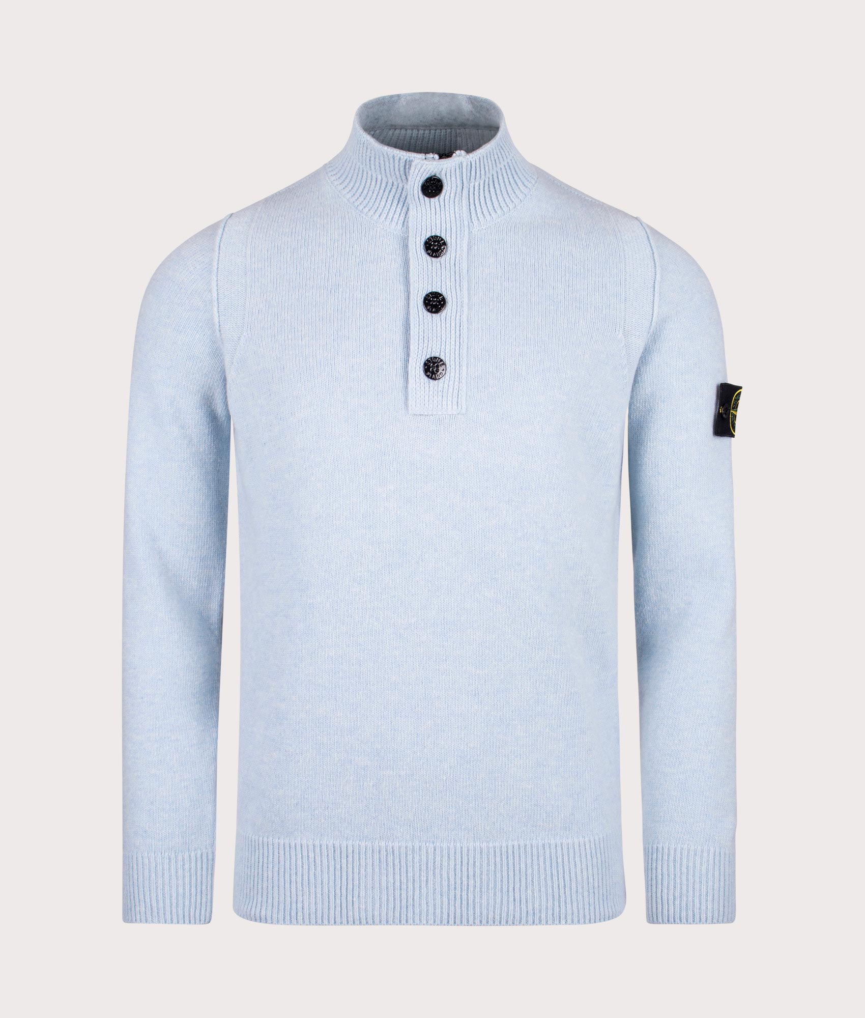 Half Zip Jumper in Sky Blue. Wool Blend | Stone Island | Shot at EQVVS | Front shot 