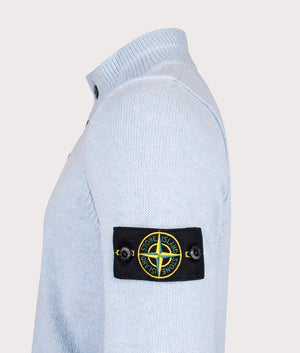 Half Zip Jumper in Sky Blue. Wool Blend | Stone Island | Shot at EQVVS | Side detail shot 