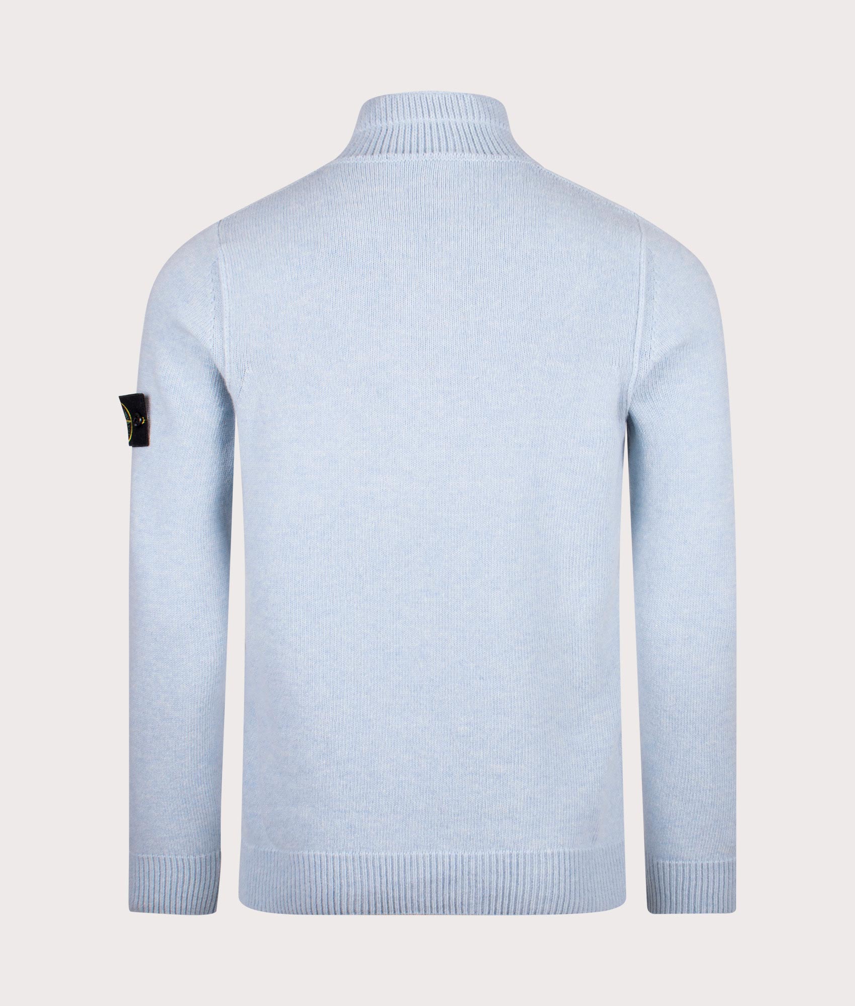 Half Zip Jumper in Sky Blue. Wool Blend | Stone Island | Shot at EQVVS | Back shot 