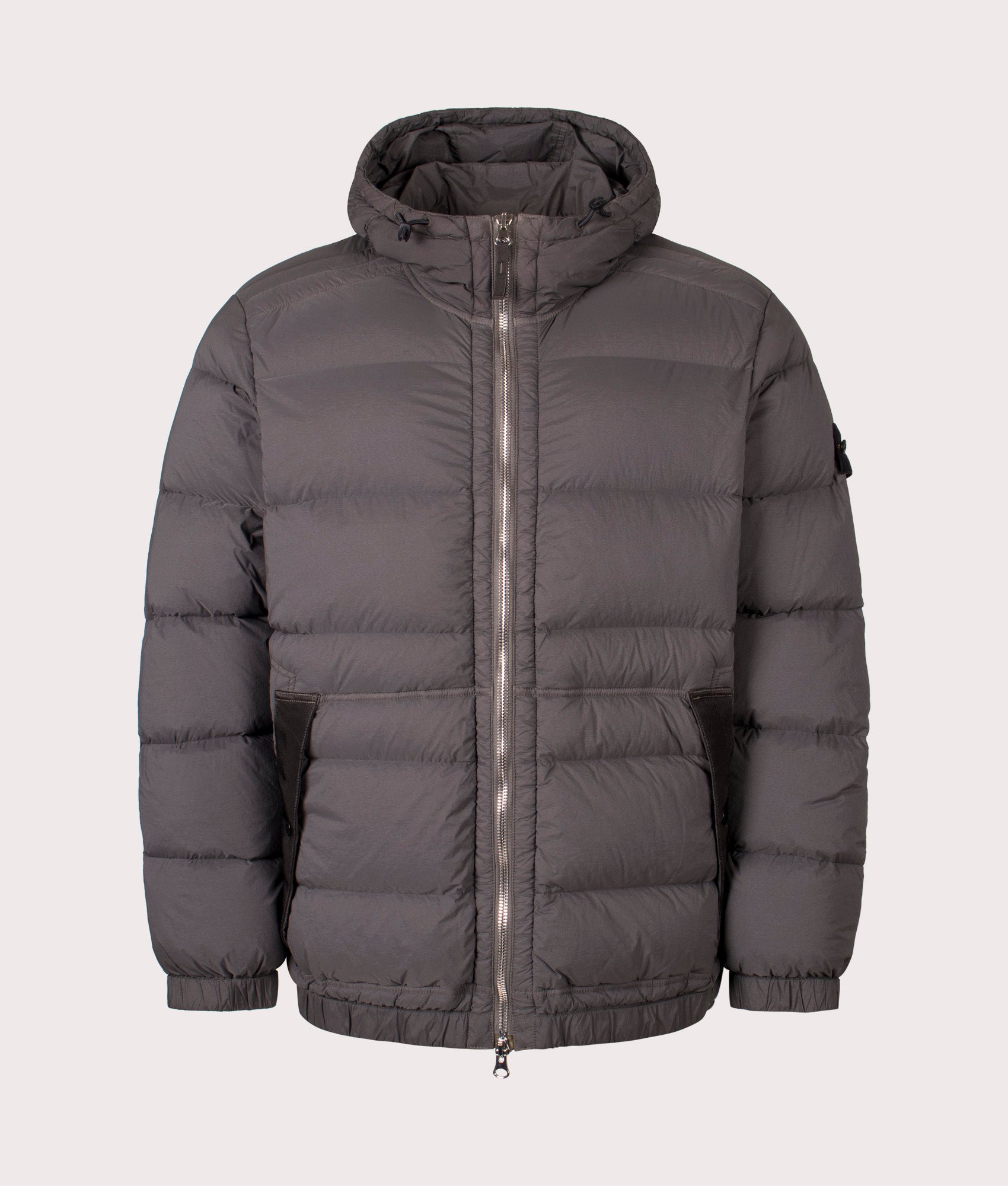 Stone Island Seamless Tunnel Nylon Down TC Jacket in Lead Grey at EQVVS Menswear. Front shot.