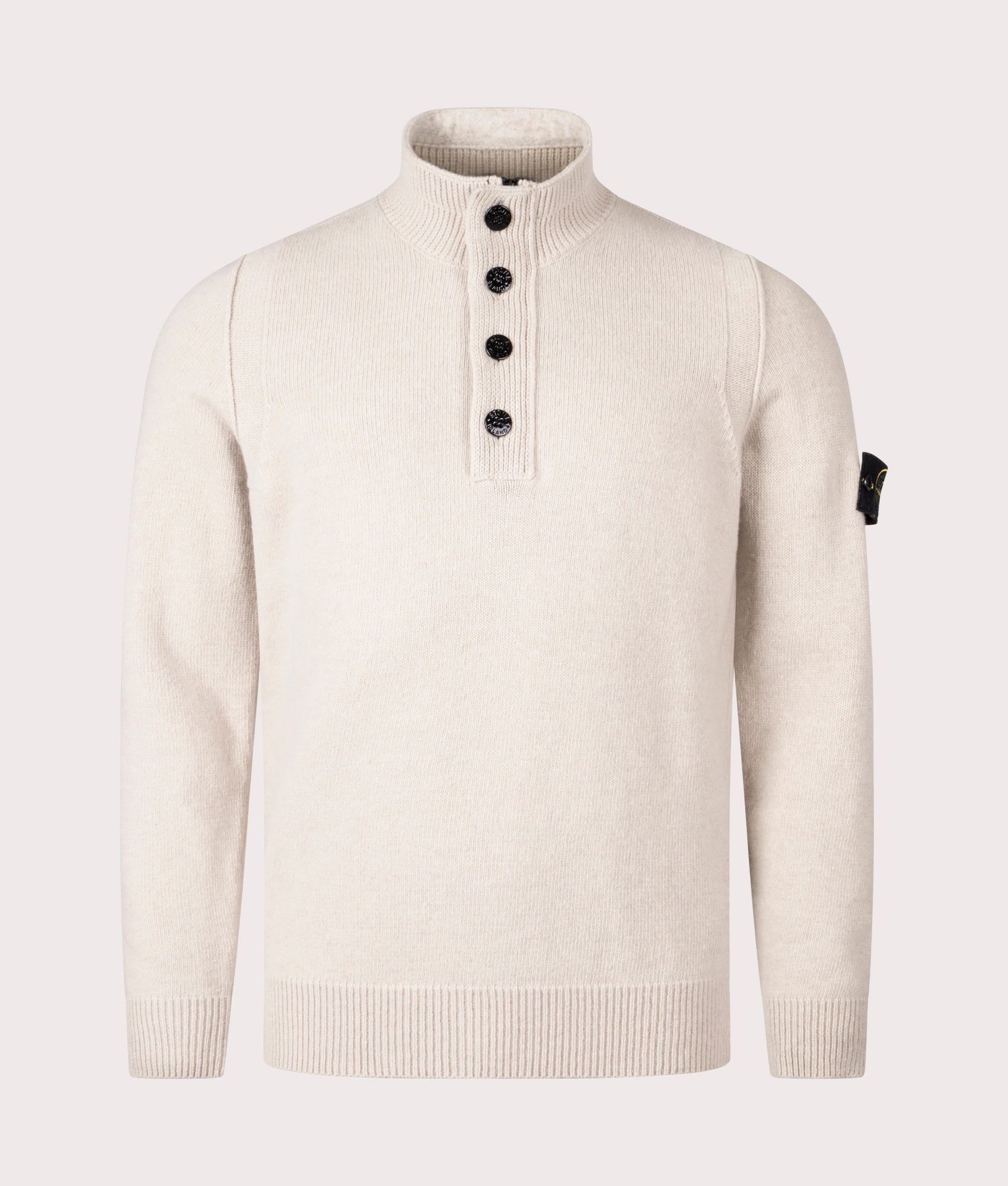 Button Neck Lambswool Jumper in Desert | Stone Island | EQVVS | Front shot 