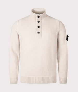Button Neck Lambswool Jumper in Desert | Stone Island | EQVVS | Front shot 