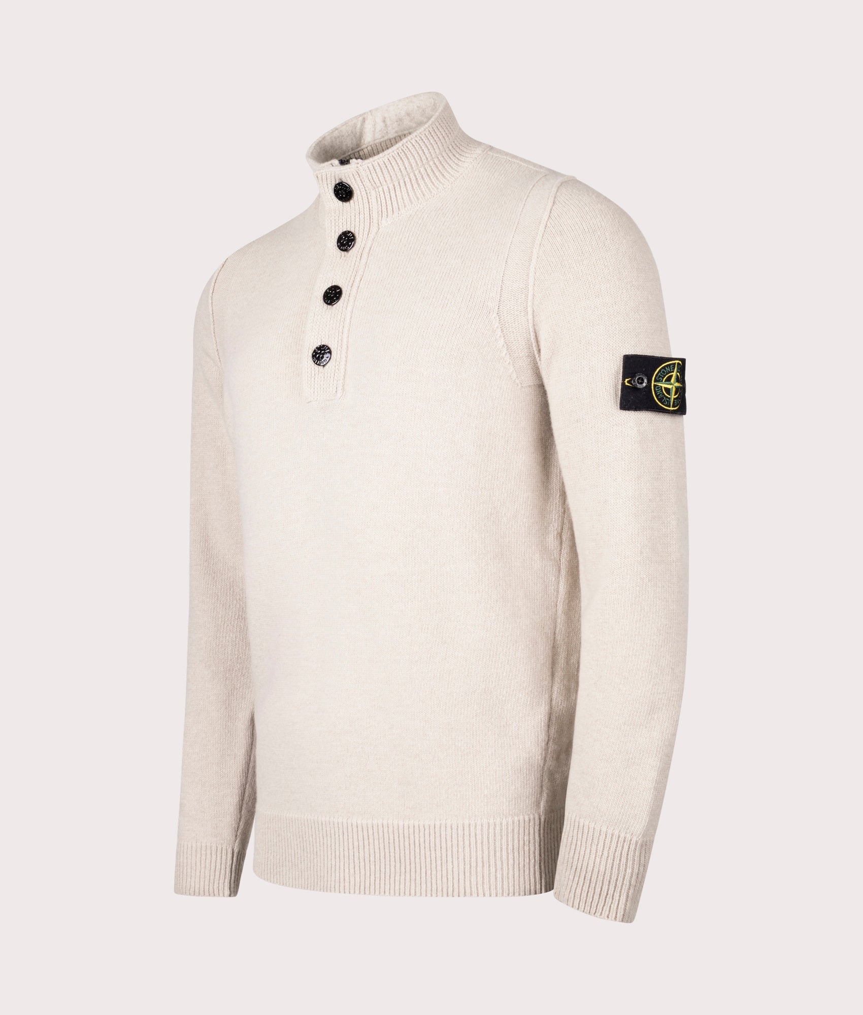 Button Neck Lambswool Jumper in Desert | Stone Island | EQVVS | Front angle shot 