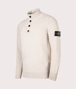 Button Neck Lambswool Jumper in Desert | Stone Island | EQVVS | Front angle shot 