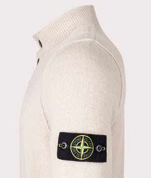 Button Neck Lambswool Jumper in Desert | Stone Island | EQVVS | Side detail shot 