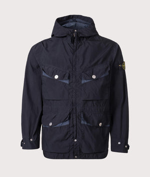 Light Compact Field Parka by Stone Island in Navy Blue. Shot by EQVVS. Front shot.