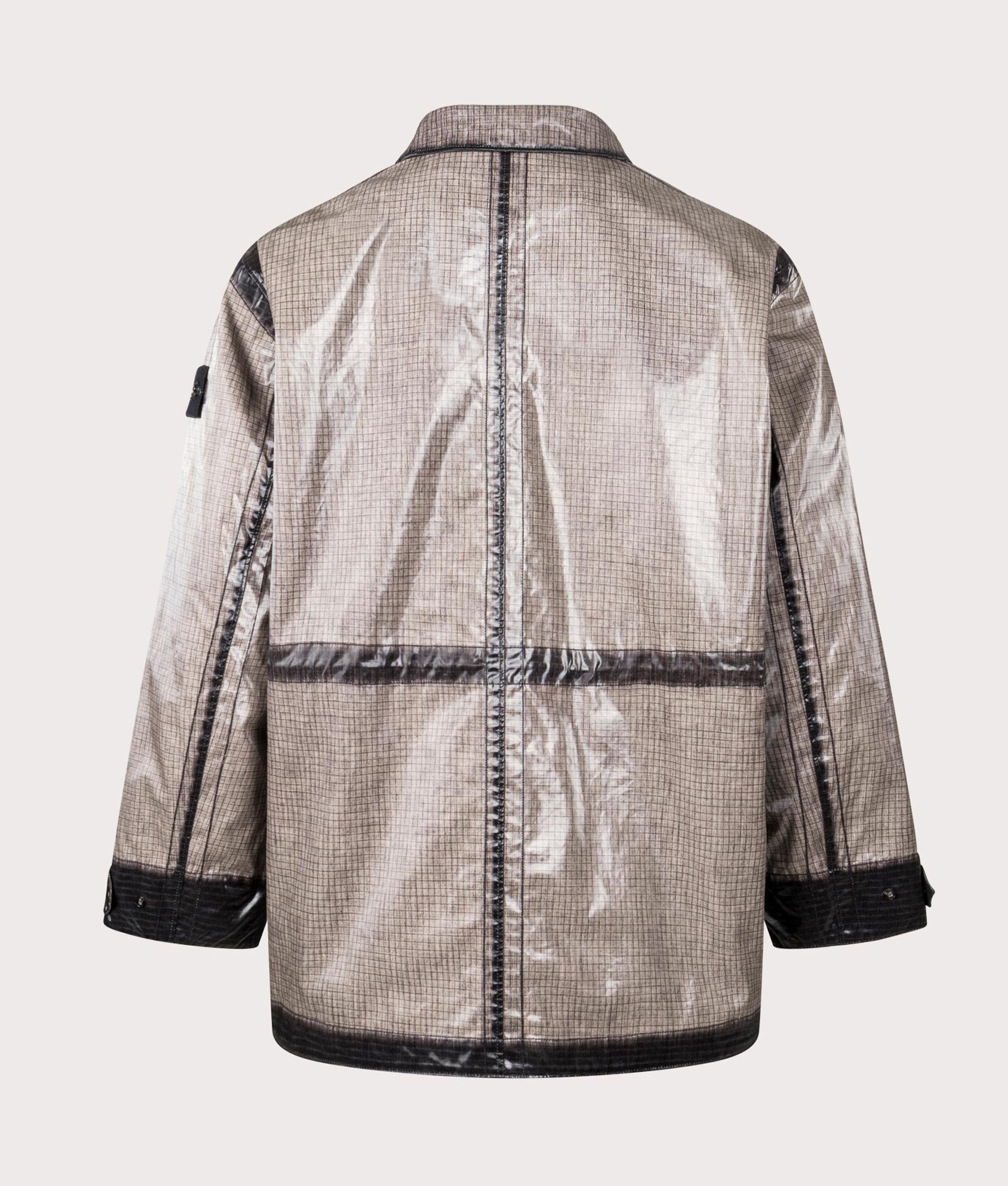 Uneven Ripstop Prismatico Parka in Pearl Grey | Stone Island | EQVVS | Back hoodless shot 