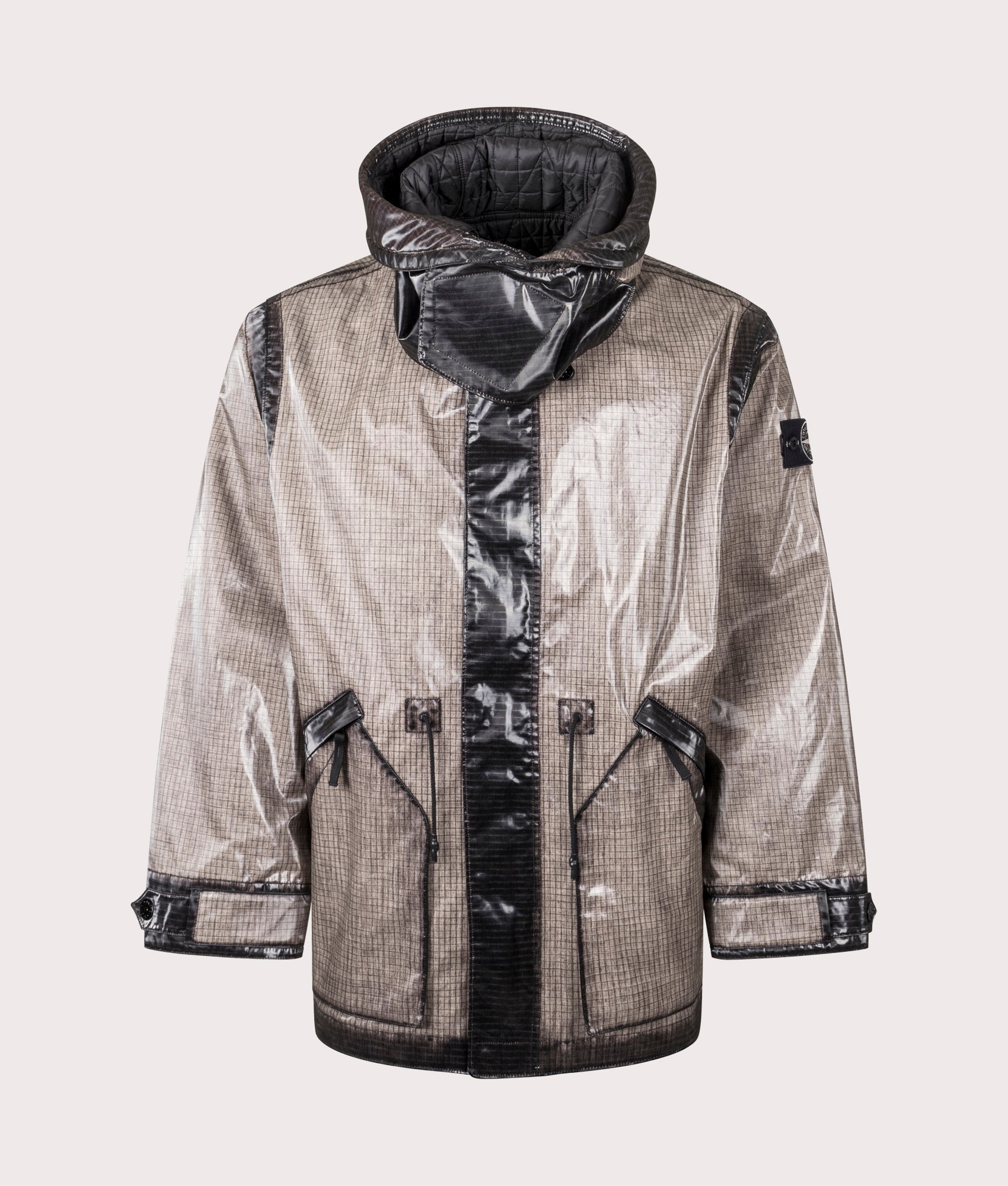 Uneven Ripstop Prismatico Parka in Pearl Grey | Stone Island | EQVVS | Front shot 