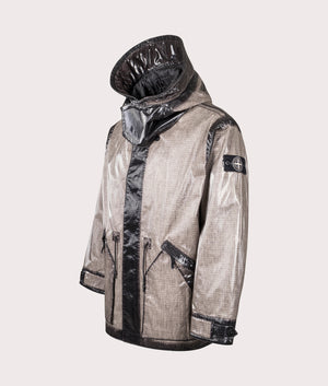 Uneven Ripstop Prismatico Parka in Pearl Grey | Stone Island | EQVVS | Side angle shot 
