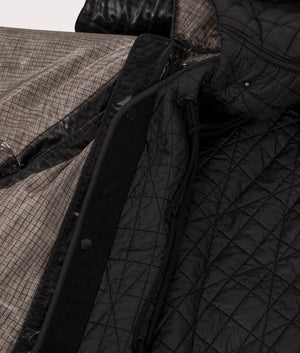 Uneven Ripstop Prismatico Parka in Pearl Grey | Stone Island | EQVVS | Interior quilted shot 