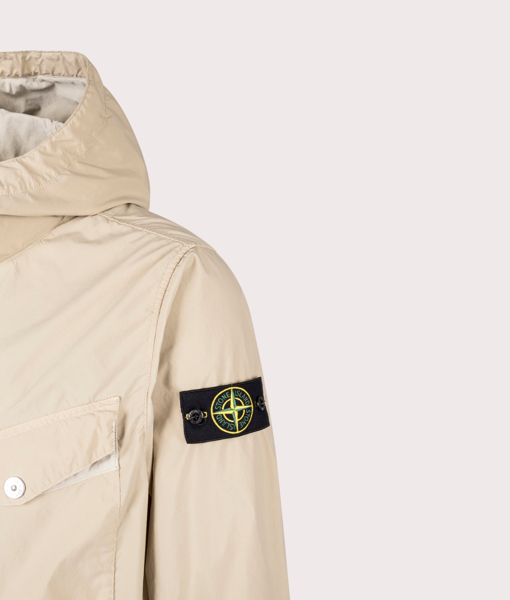 Light Compact Field Jacket by Stone Island in Desert. Shot by EQVVS. Detail shot.