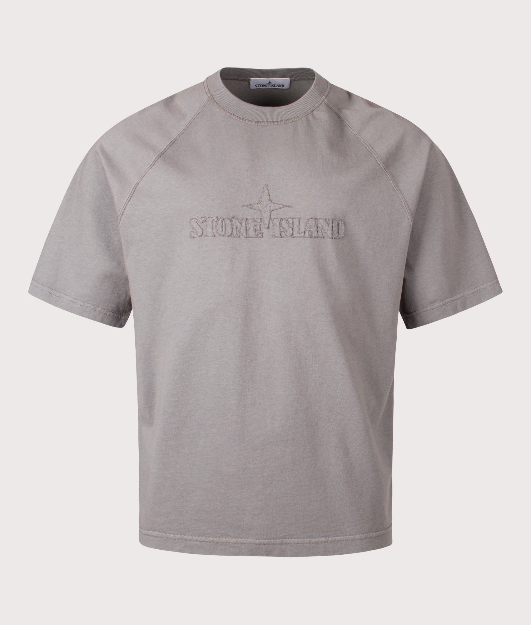 Oversized Fit Combed Organic Cotton T-Shirt in Cement | 100% Cotton | Stone Island | EQVVS | Front shot 