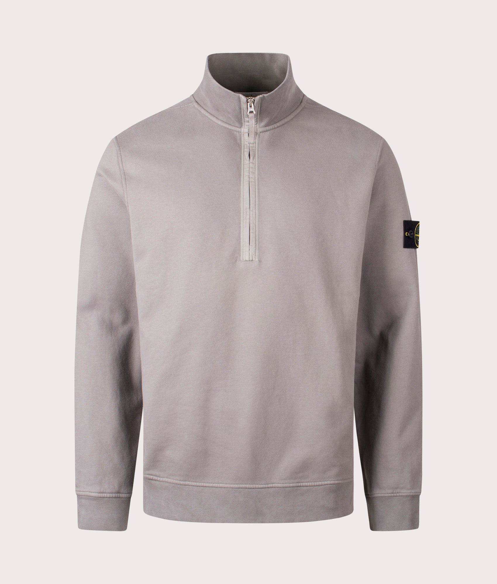 Organic Cotton Quarter Zip Sweatshirt in Cement | STONE ISLAND | EQVVS