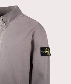 Organic Cotton Quarter Zip in Cement . 100% Organic Cotton | Stone Island | Shot at EQVVS | Front angle detail shot 
