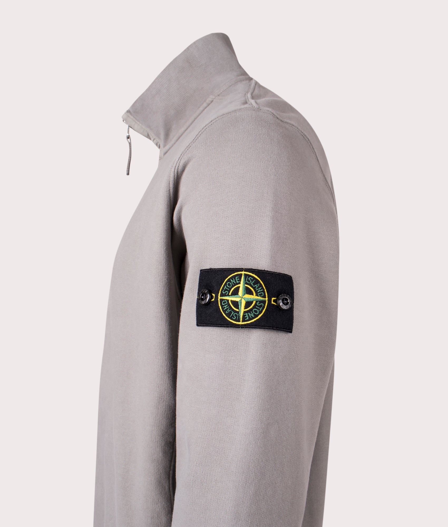 Organic Cotton Quarter Zip in Cement . 100% Organic Cotton | Stone Island | Shot at EQVVS | Side detail shot 