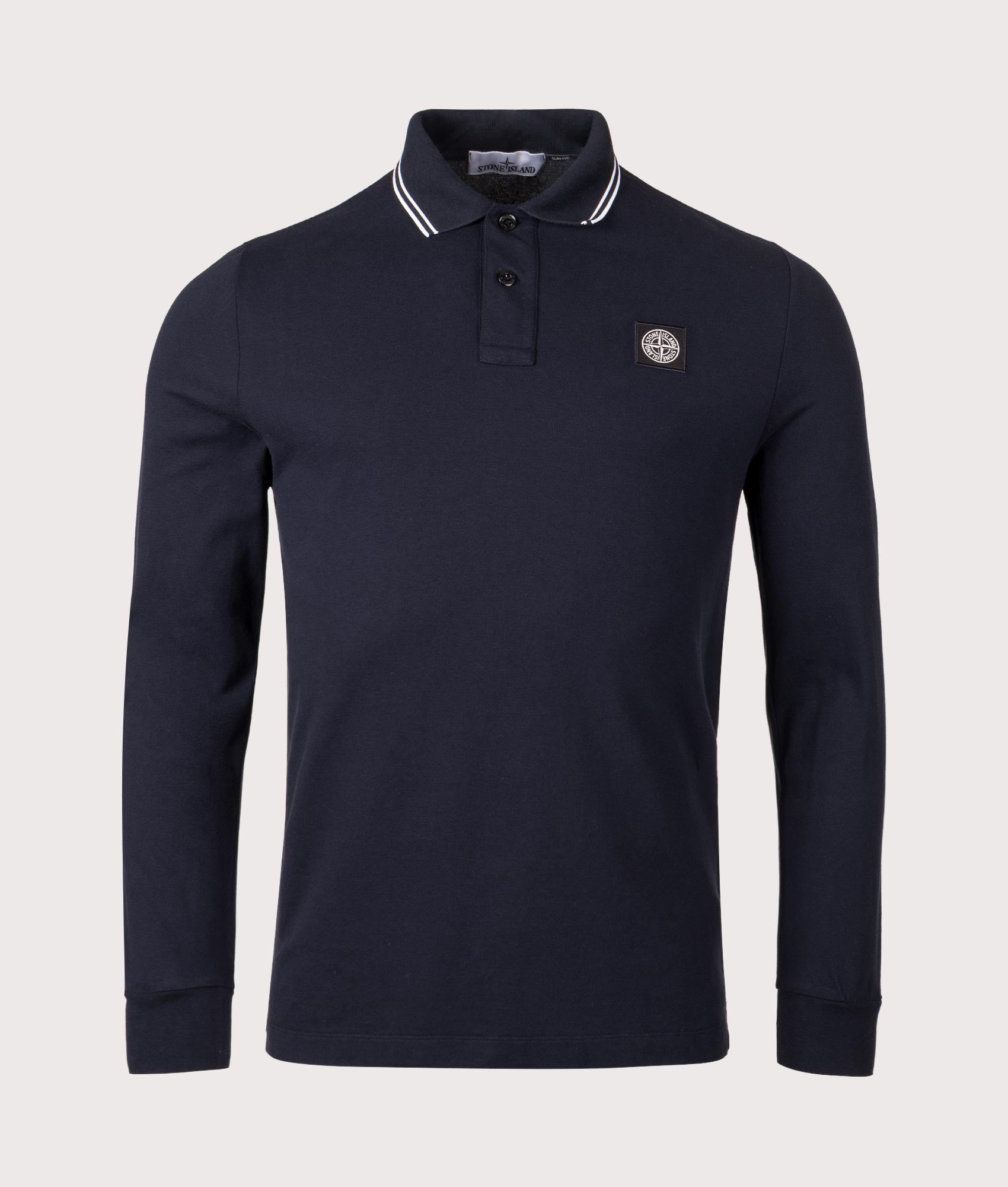 Piqué Polo Shirt by Stone Island in Navy Blue. Shot by EQVVS. Front shot.