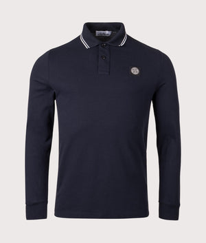 Piqué Polo Shirt by Stone Island in Navy Blue. Shot by EQVVS. Front shot.