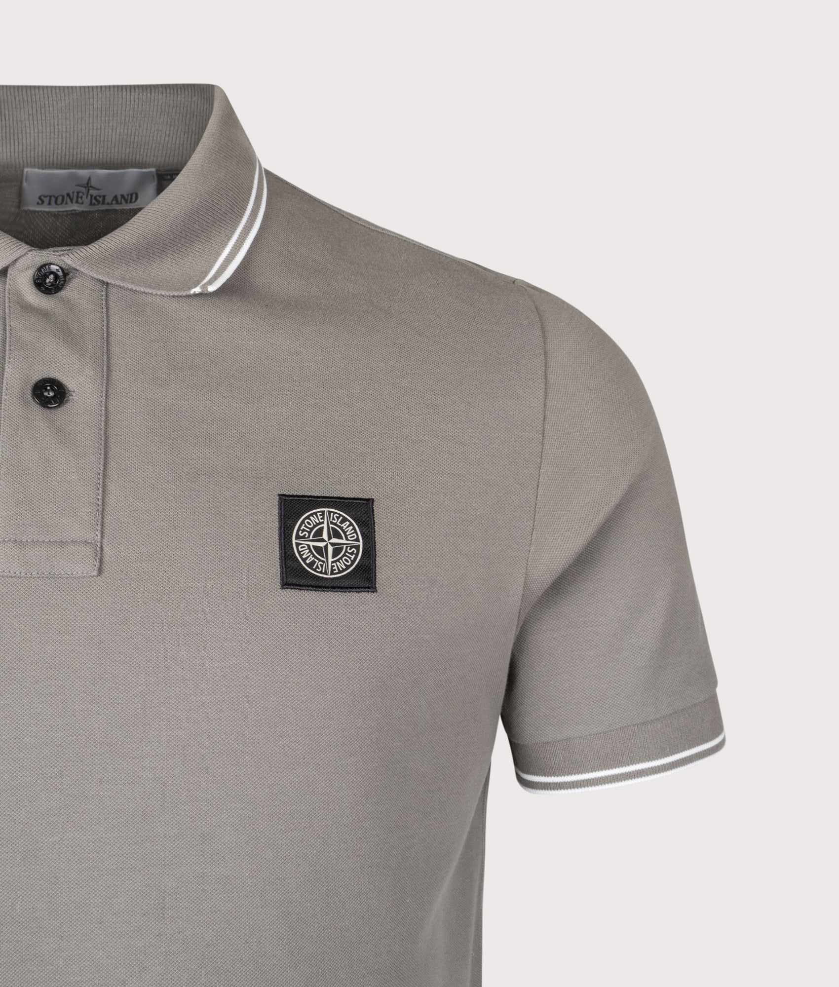 Slim Fit Striped Collar Polo Shirt in Cement | STONE ISLAND | EQVVS