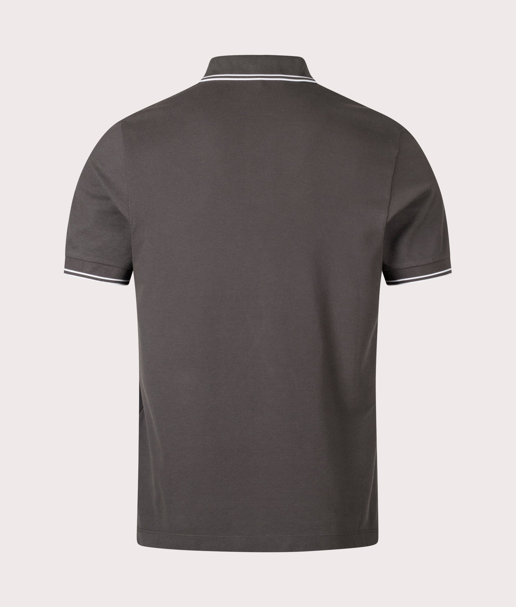 Stone Island Slim Fit Striped Collar Polo Shirt in Lead Grey at EQVVS Menswear. Back shot.