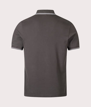 Stone Island Slim Fit Striped Collar Polo Shirt in Lead Grey at EQVVS Menswear. Back shot.