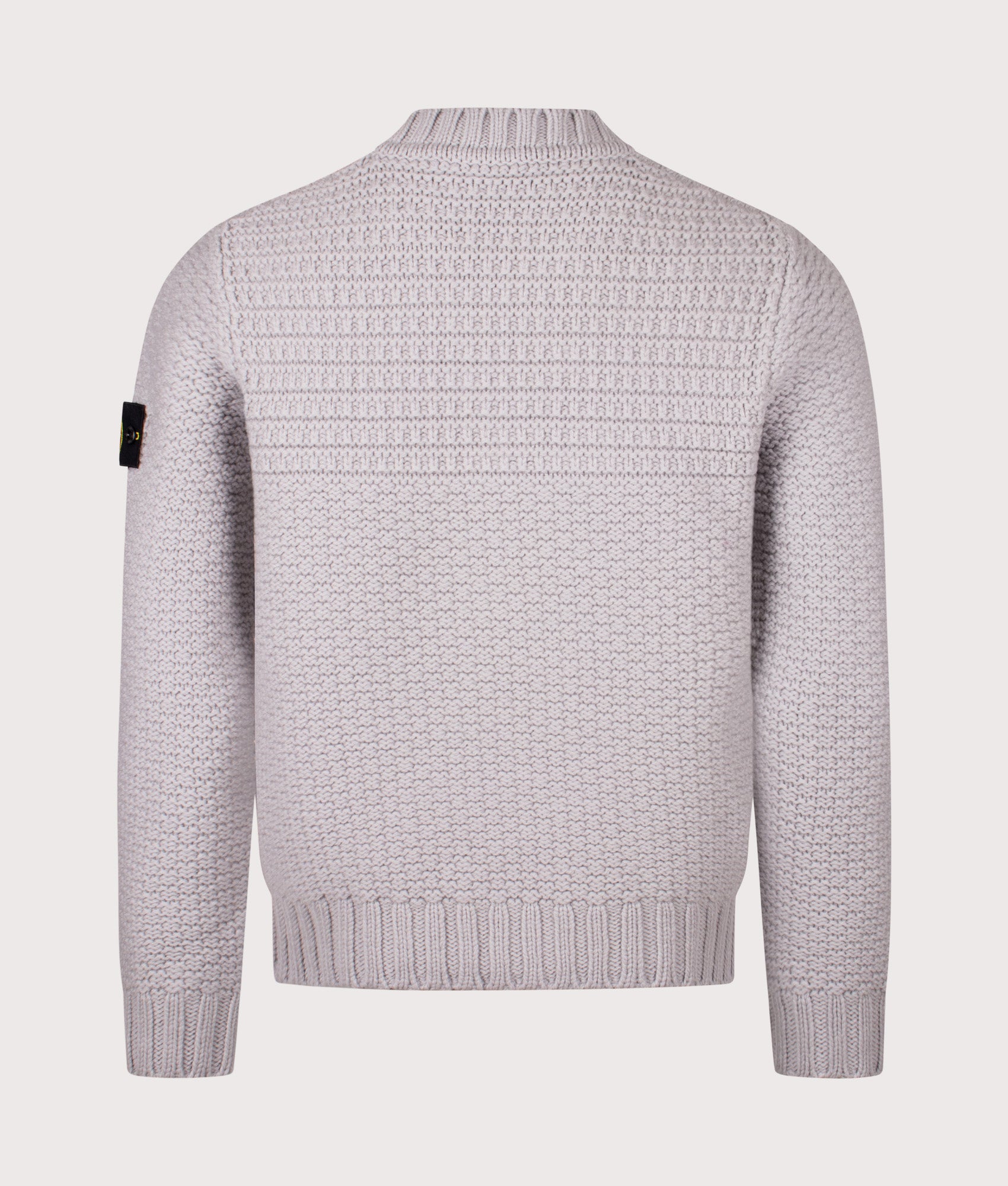 Mock Neck Wool Jumper in Pearl Grey. 100% Wool | Stone Island | Shot at EQVVS | Back shot 