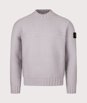 Mock Neck Wool Jumper in Pearl Grey. 100% Wool | Stone Island | Shot at EQVVS | Front shot 